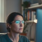 Personne concentrée sur un écran d'ordinateur avec des lentilles progressives.