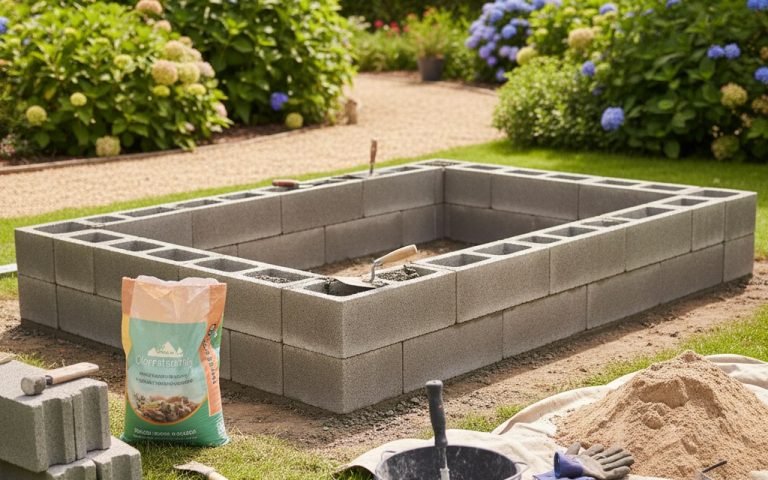 Construction d'une jardinière en parpaing sans fondation dans un jardin