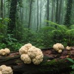 Champignon Lignosus rhinocerotis dans son habitat tropical, symbole de médecine traditionnelle.