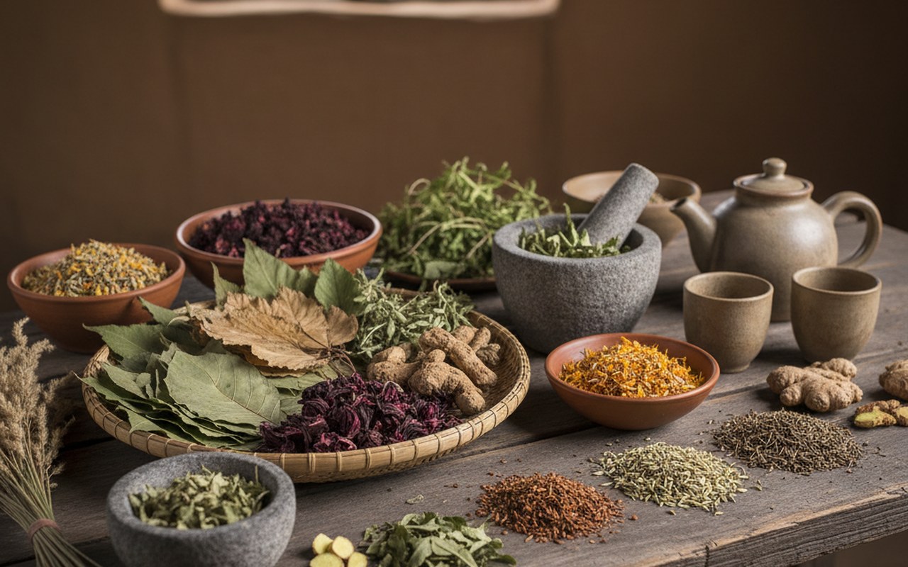 Préparation d'une tisane à base de plantes médicinales africaines pour faciliter l'accouchement.